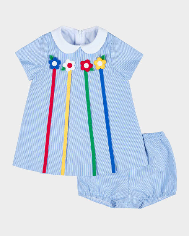 Girl's Striped Dress W/ Flowers & Bloomers, Size 6M-24M